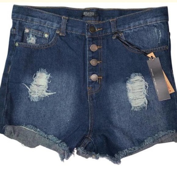 bee & ceci Pants - BEE & CECI Los Angeles Dark Blue Denim Shorts